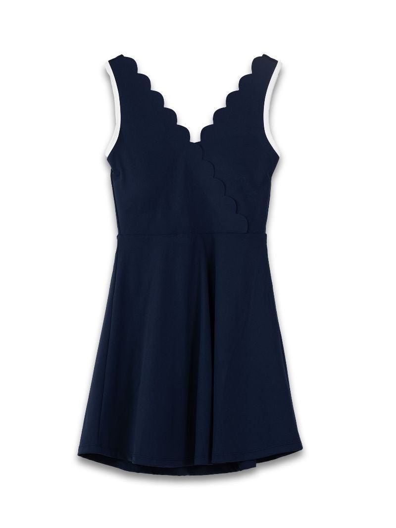 Navy Scallop Wrap Dress – She Chester