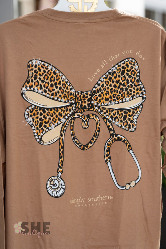 Nurse Cheetah Bow LS Tee - She Chester