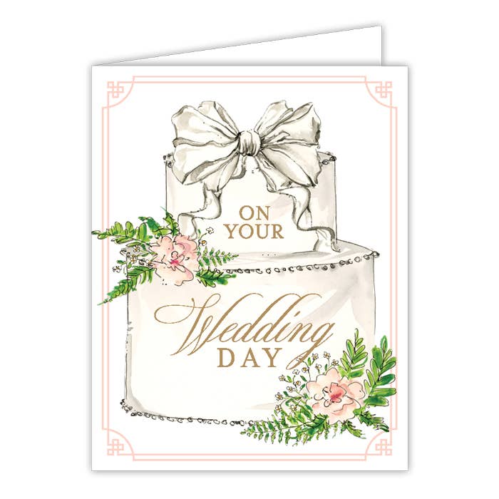 On Your Wedding Day Cake with Bow and Flowers Greeting Card - She Chester