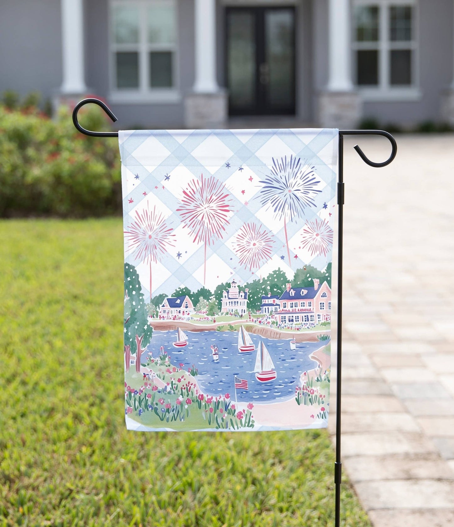 Patriotic Garden Flag – Coastal Watercolor: 12" x 18" - Double - Sided - She Chester