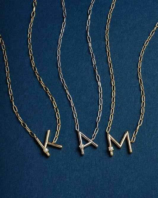 Pearl Letter Gold Pendant Necklace - She Chester