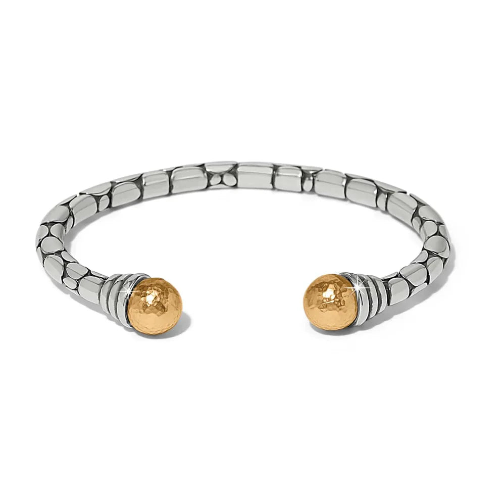 Pebble Link Two Tone Open Flex Cuff Bracelet - JF0378