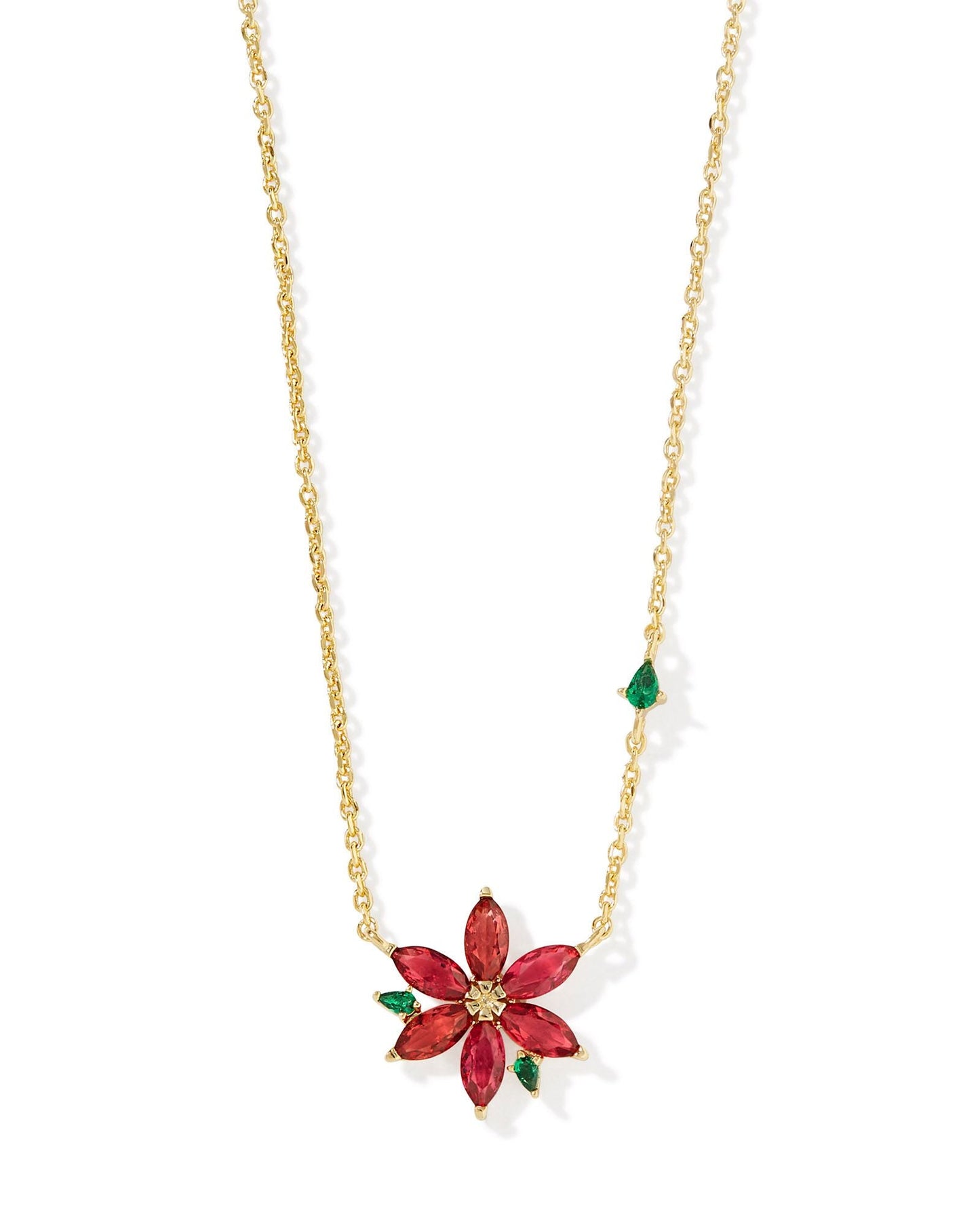 POINSETTIA SHORT PENDANT NECKLACE GOLD RED MIX - She Chester