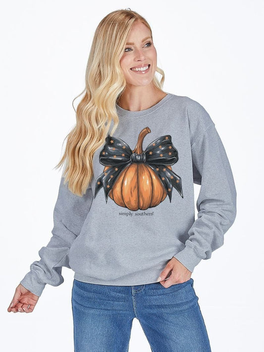 Pumpkin Black Bow Crew - She Chester