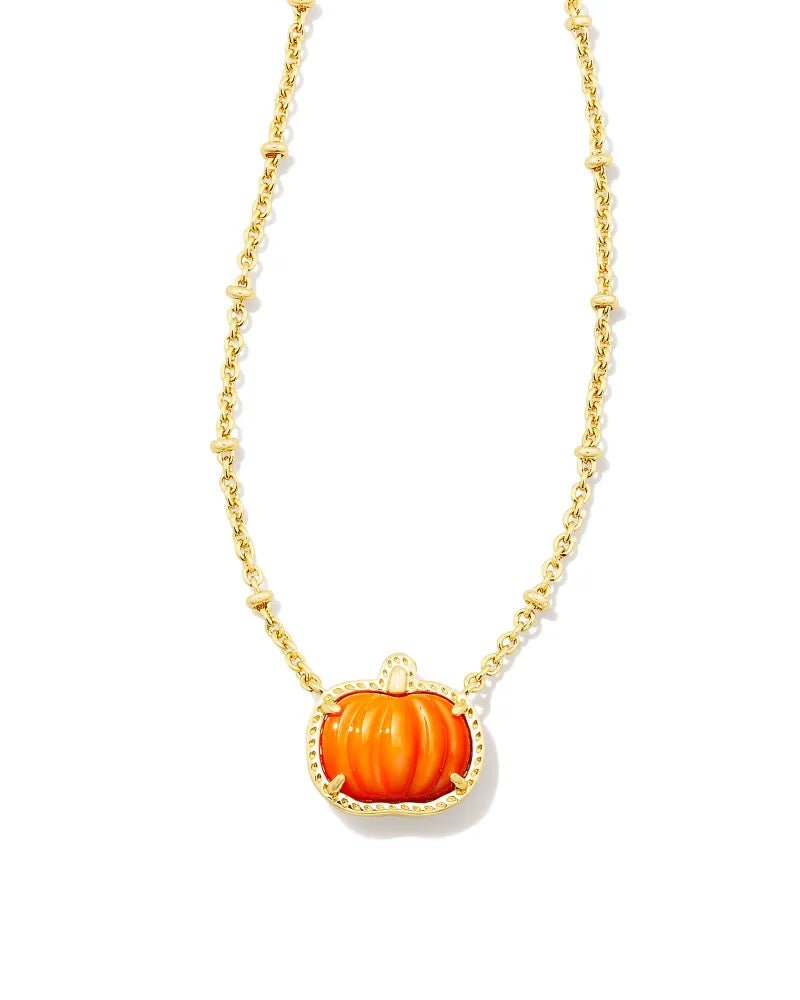 PUMPKIN SHORT PENDANT NECKLACE GOLD ORANGE MOTHER OF PEARL - She Chester