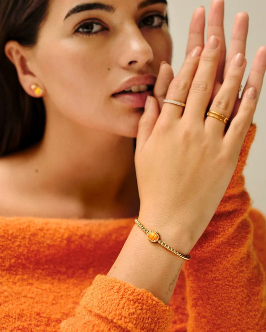 PUMPKIN STRETCH BRACELET GOLD ORANGE MOTHER OF PEARL - She Chester