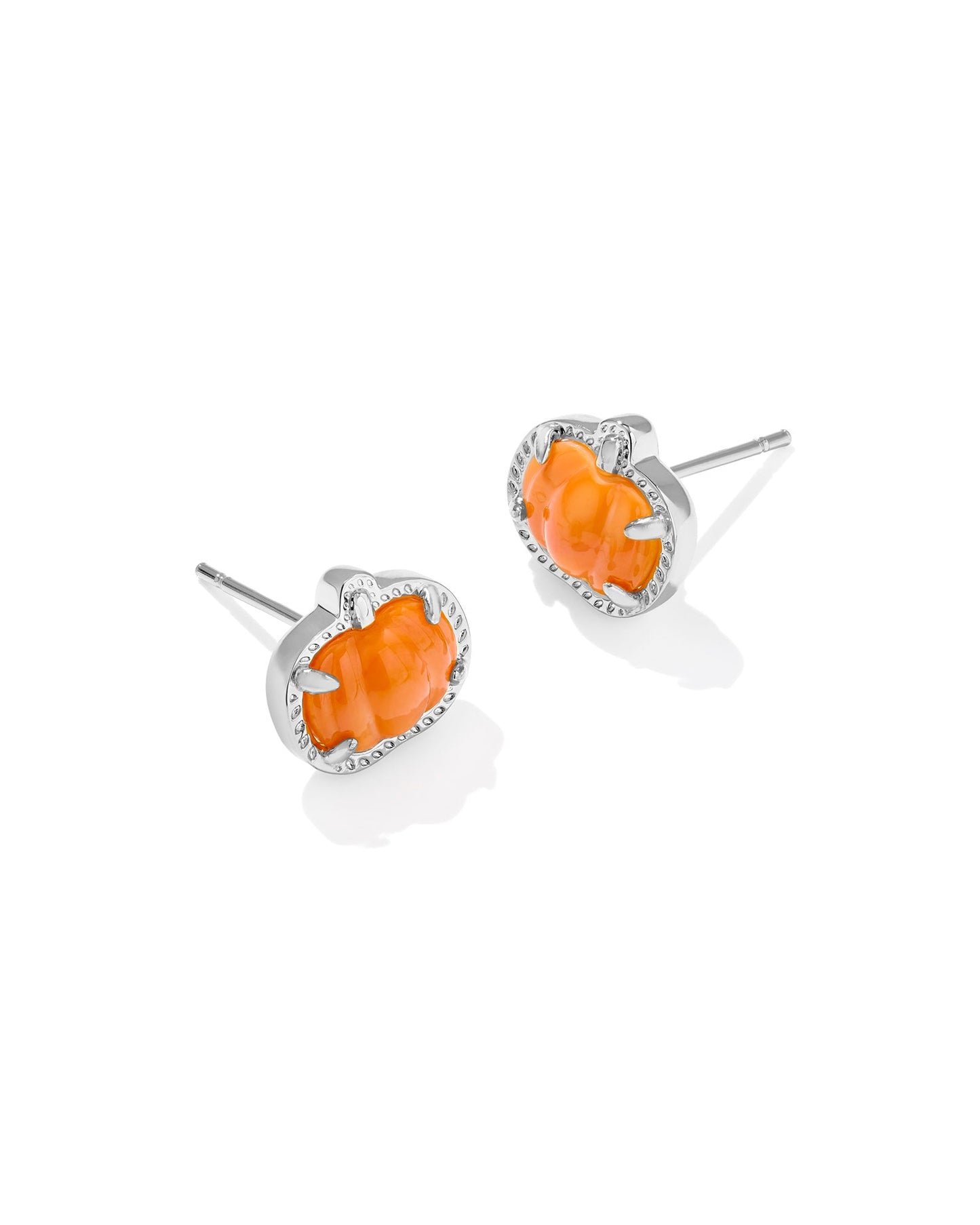 PUMPKIN STUD EARRINGS SILVER ORANGE MOTHER OF PEARL - She Chester