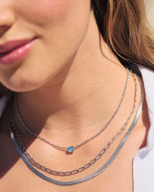 Cailin Pendant Necklace Rhodium Aqua Crystal