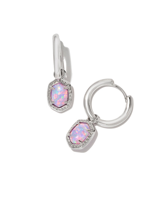 DAPHNE FRAMED HUGGIE EARRINGS IN SILVER LILAC KYOCERA OPAL