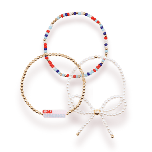 Red, White and Blue Luster Sprinkle Bracelet: Standard 6.75 inch - She Chester