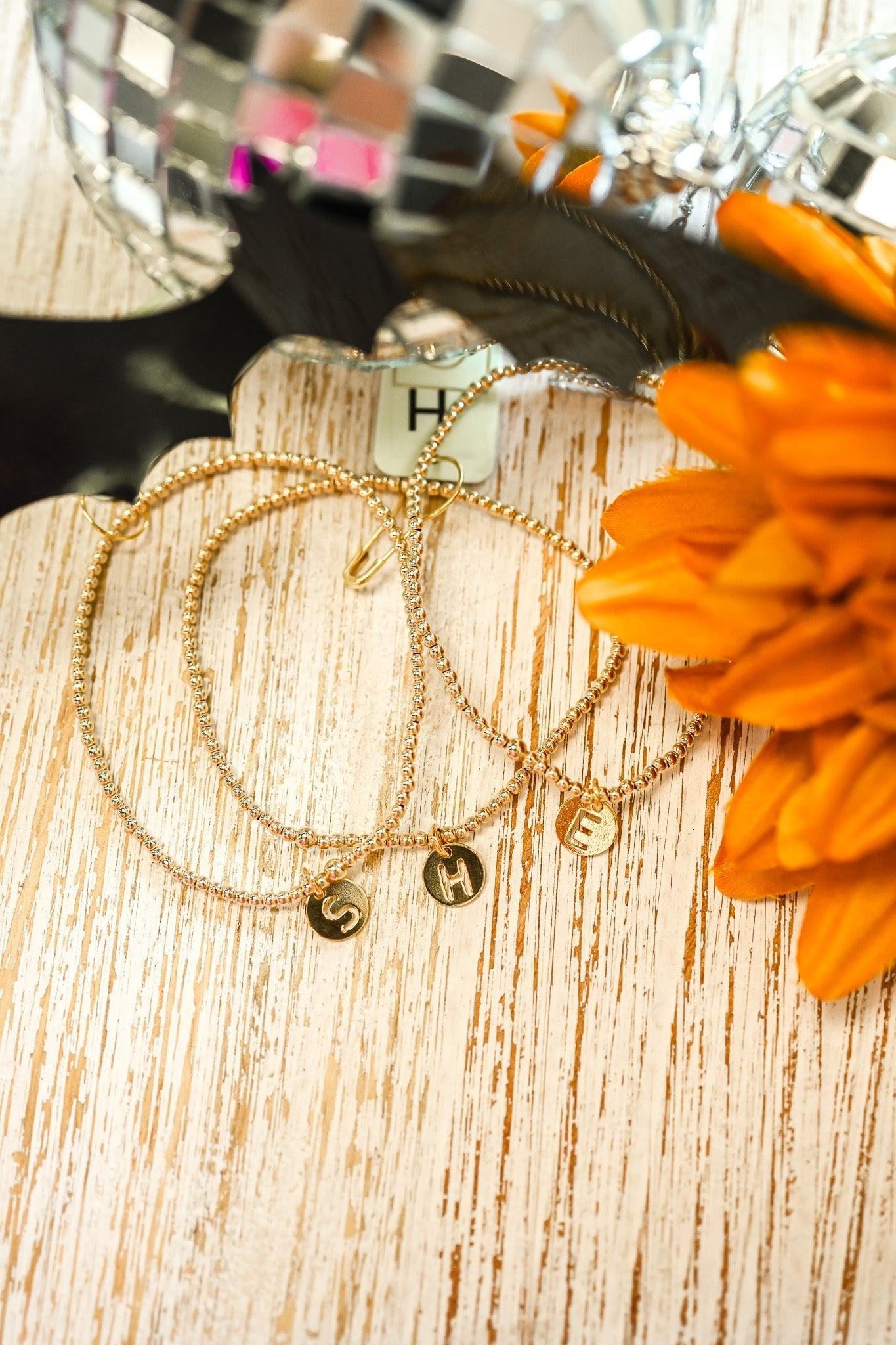 Respect Initial Bracelet Gold Small Disc - E - She Chester