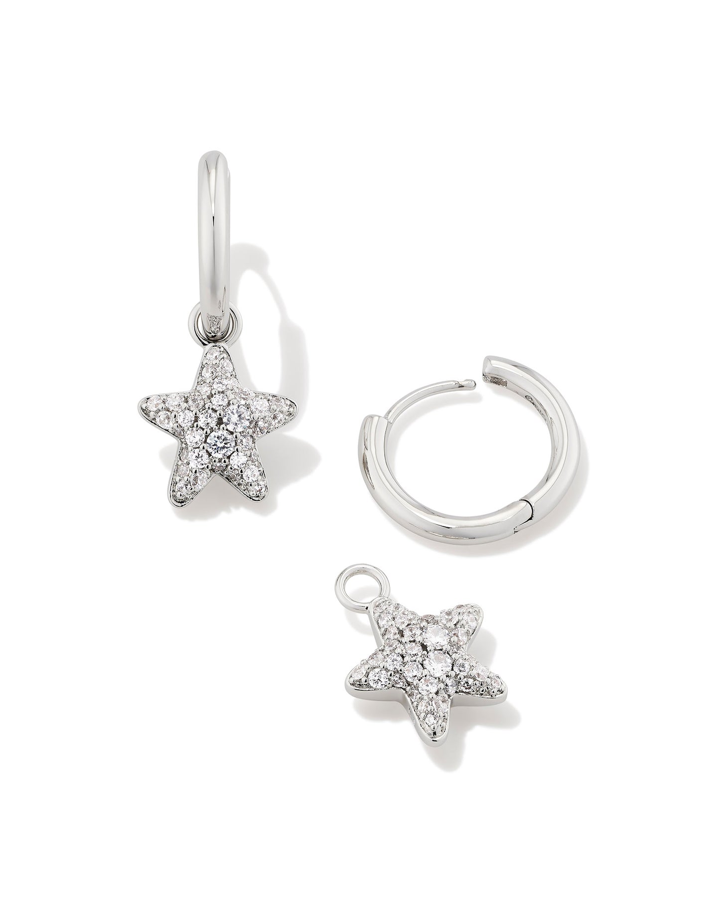 JAE STAR PAVE HUGGIE EARRINGS IN SILVER WHITE CRYSTAL