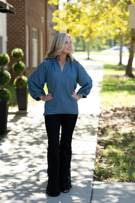 Sadie Slate Blue Top - She Chester