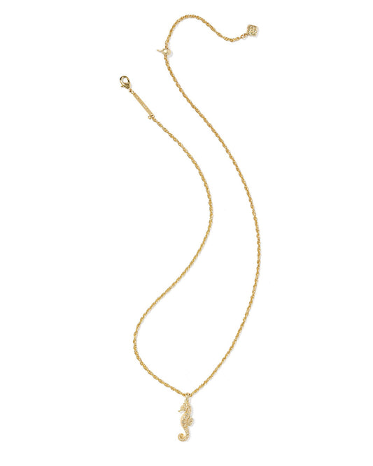 SEAHORSE SHORT PENDANT NECKLACE GOLD METAL - She Chester