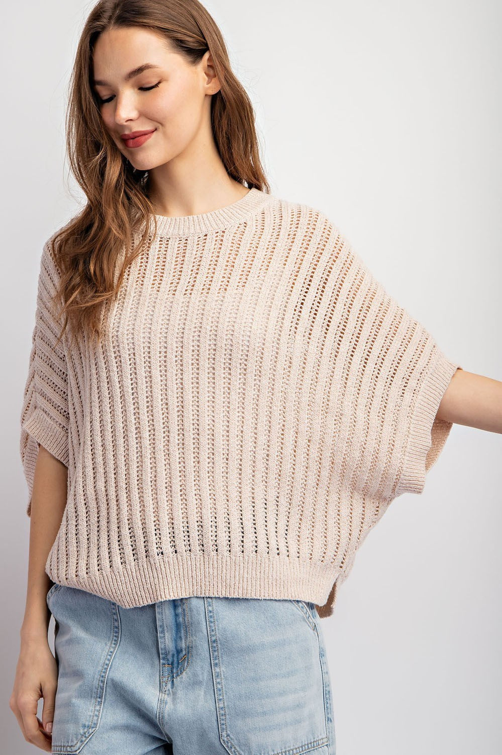 Sand Crochet Short Sleeve Top -