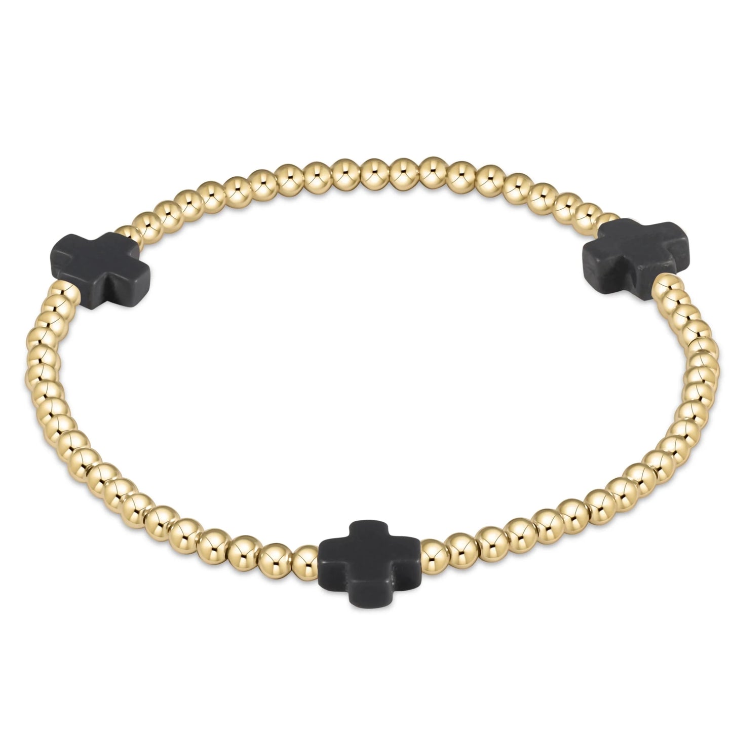 Signature Cross 3mm Gold Bracelet - Onyx - She Chester