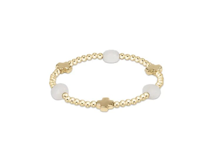 SIGNATURE CROSS ADMIRE GOLD PATTERN 3MM BEAD BRACELET - MOONSTONE - She Chester