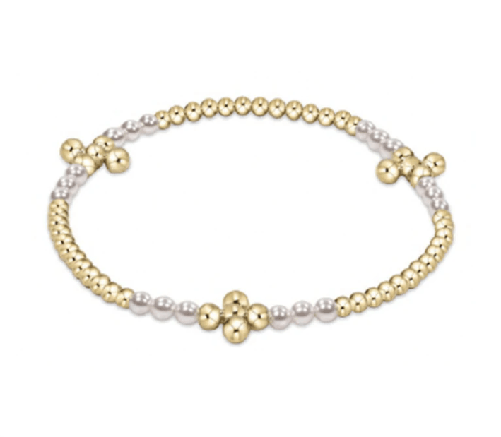 Signature Cross Gold Bliss Pattern 2.5mm Bead Bracelet Pearl - She Chester