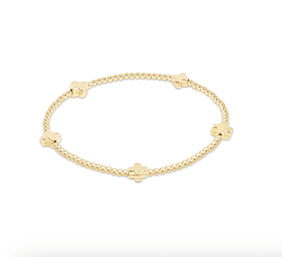 Signature Cross Small Gold 2mm Bead Bracelet - She Chester