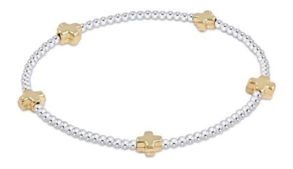 Signature Cross Small Two Tone 2mm Bead Bracelet - She Chester