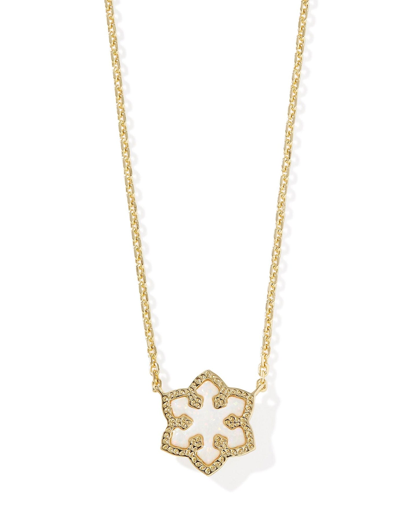 SNOWFLAKE SHORT PENDANT NECKLACE GOLD WHITE KYOCERA OPAL - She Chester
