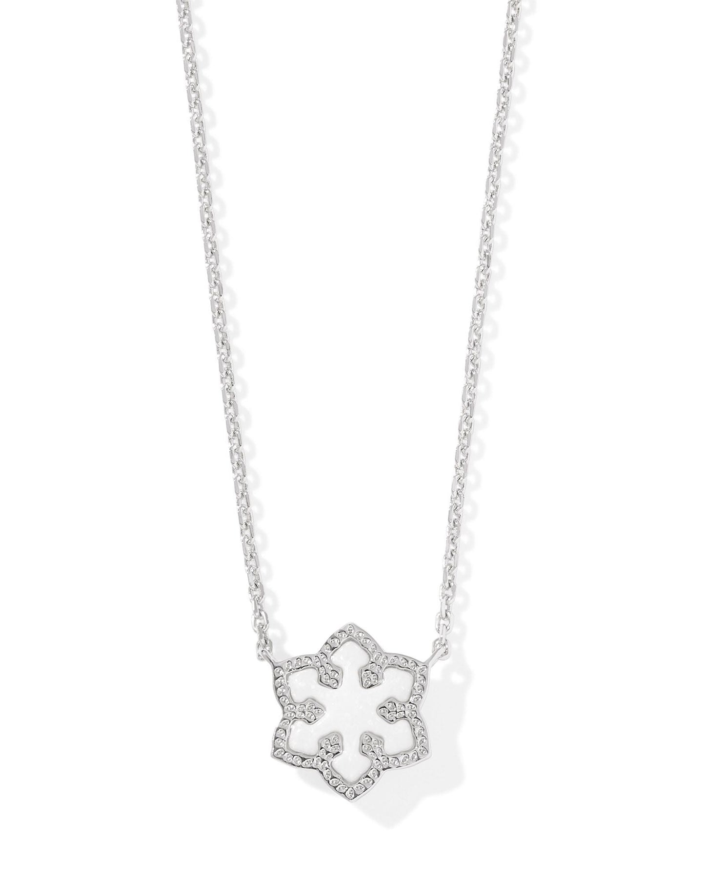 SNOWFLAKE SHORT PENDANT NECKLACE SILVER WHITE KYOCERA OPAL - She Chester