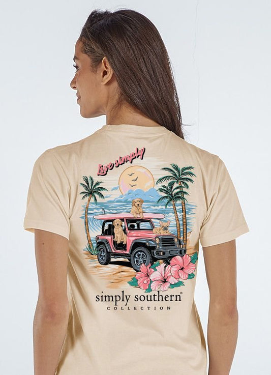 Live Simply Dog Pink Jeep SS Tee