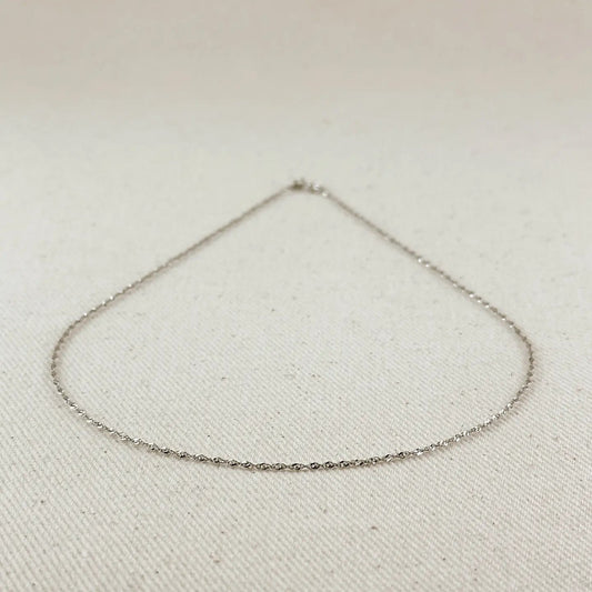 Sterling Silver Singapore Chain 1.2mm Rhodium Plated Finish - She Chester