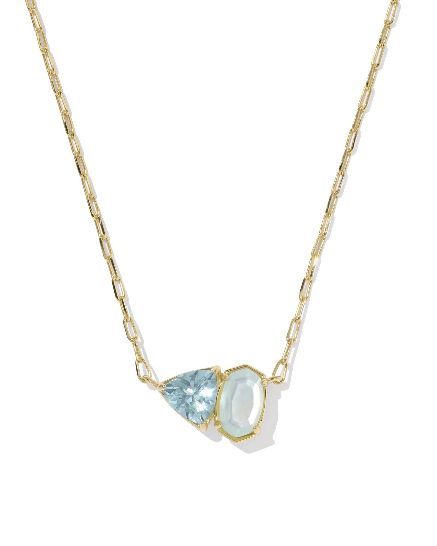TATUM SHORT PENDANT NECKLACE GOLD LIGHT BLUE MIX - She Chester