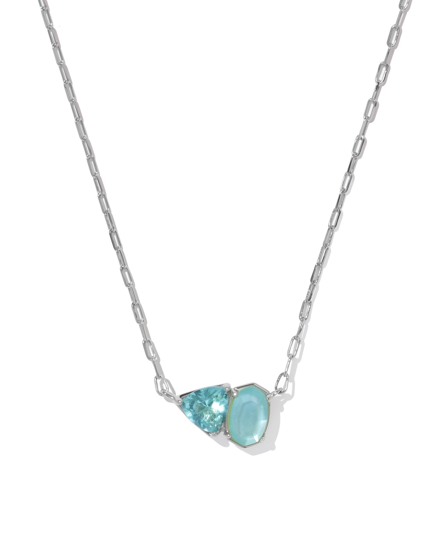 TATUM SHORT PENDANT NECKLACE RHODIUM BLUE MIX - She Chester