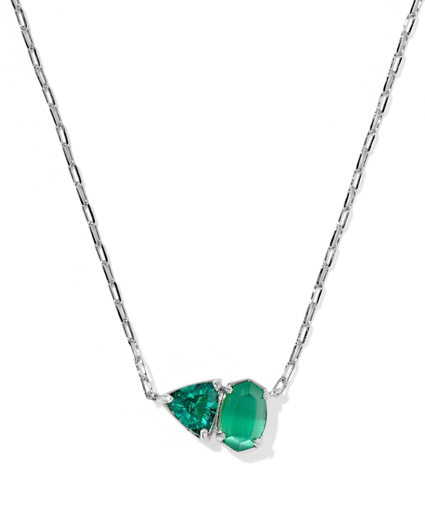 TATUM SHORT PENDANT NECKLACE RHODIUM DARK GREEN MIX - She Chester
