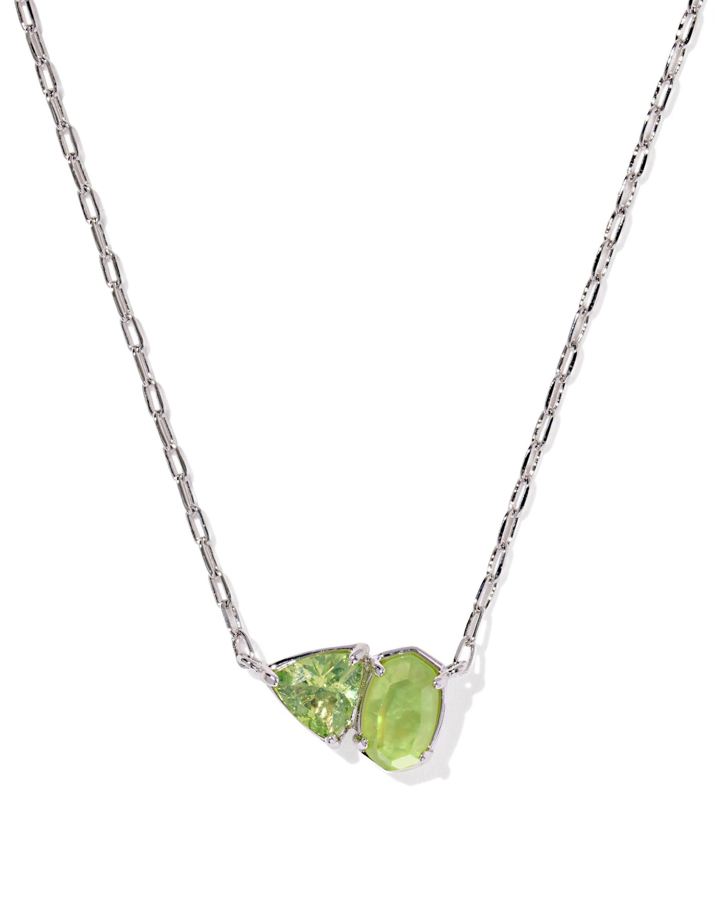 TATUM SHORT PENDANT NECKLACE RHODIUM LIGHT GREEN MIX - She Chester