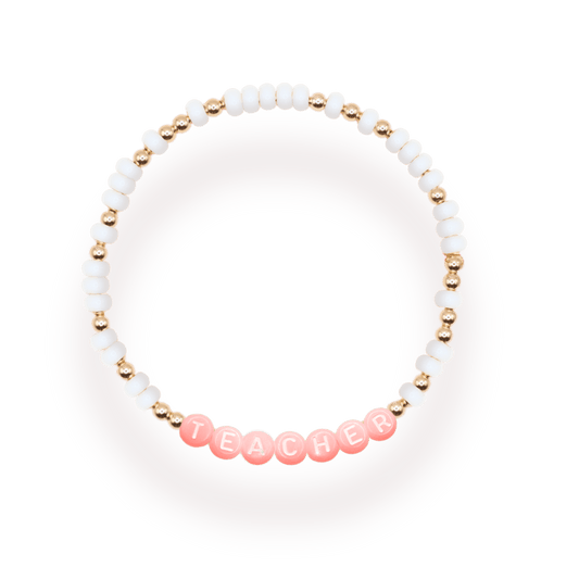Teacher Pastel Pink Letter Bracelet: Standard 6.75 inch / Gold - She Chester