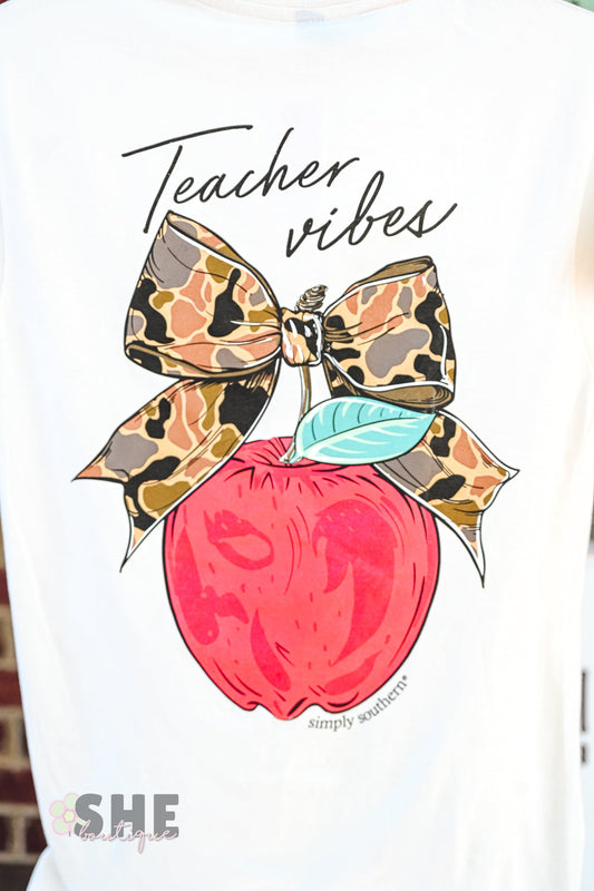 Teacher Vibes Camo Apple Tee - She Chester