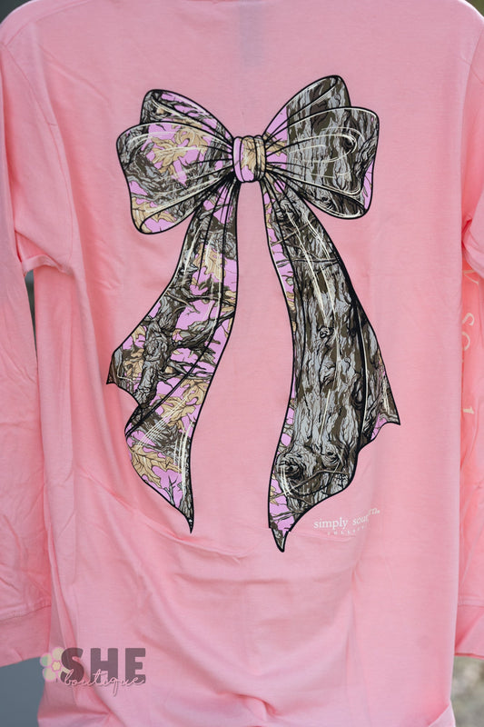 Tree Camo Bow Pink LS Tee - She Chester