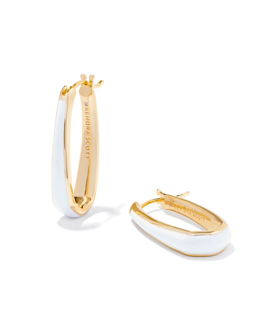 KELSEY HOOP EARRINGS IN GOLD WHITE ENAMEL