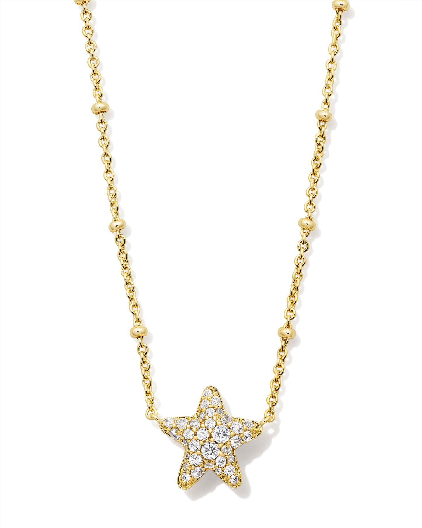 JAE STAR PAVE SHORT PENDANT NECKLACE IN GOLD WHITE CRYSTAL