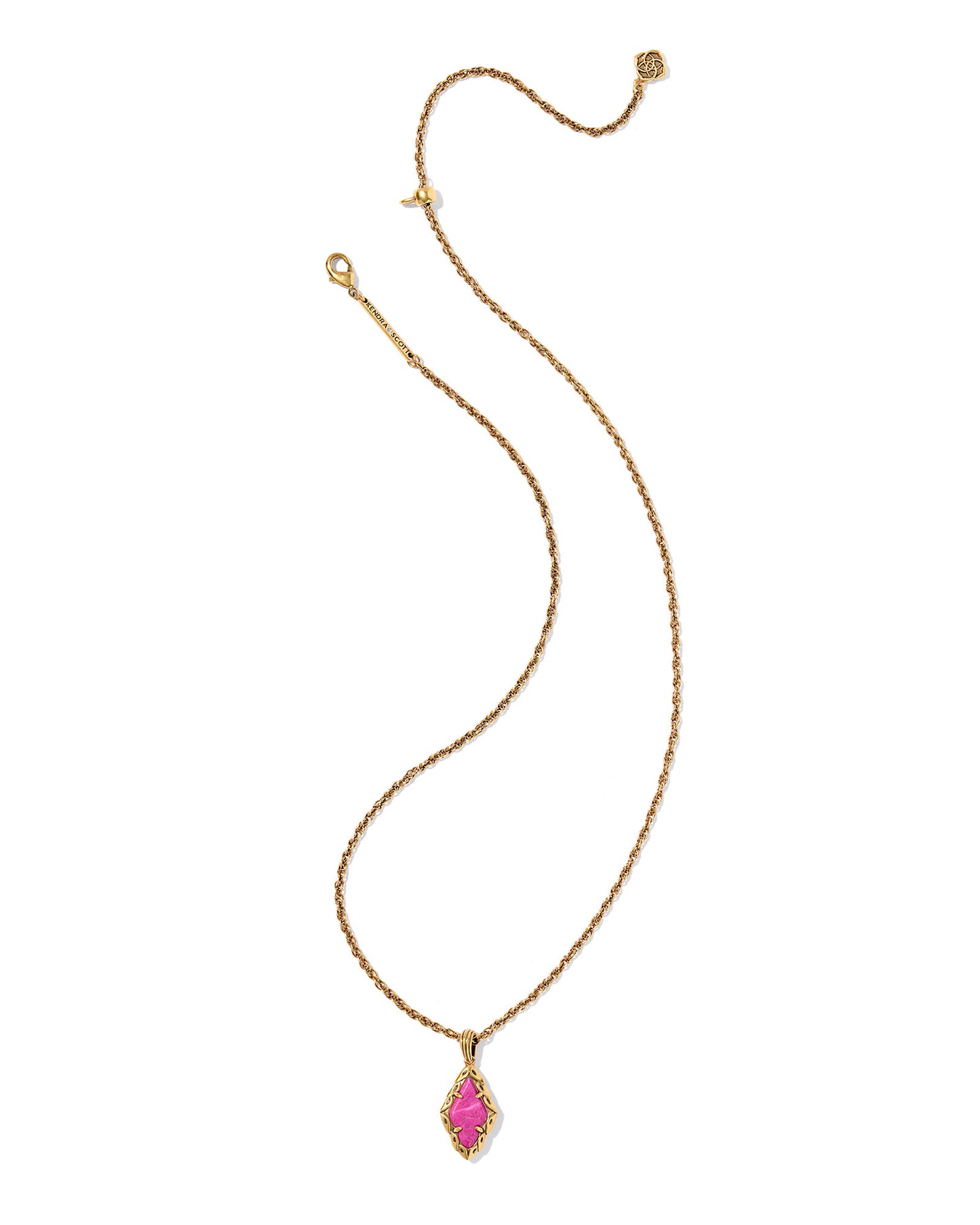 ADELINE SHORT PENDANT NECKLACE VINTAGE GOLD DARK FUCHSIA VARIEGATED MAGNESITE