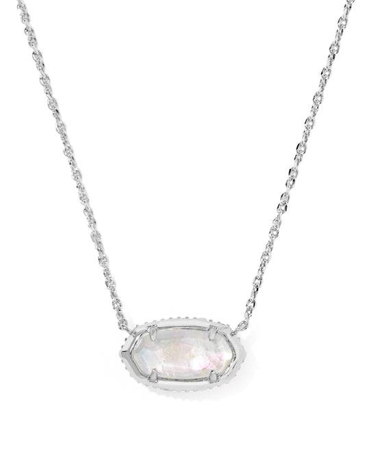 ELISA BOW SHORT PENDANT NECKLACE SILVER IRIDESCENT CRYSTAL IVORY ILLUSION