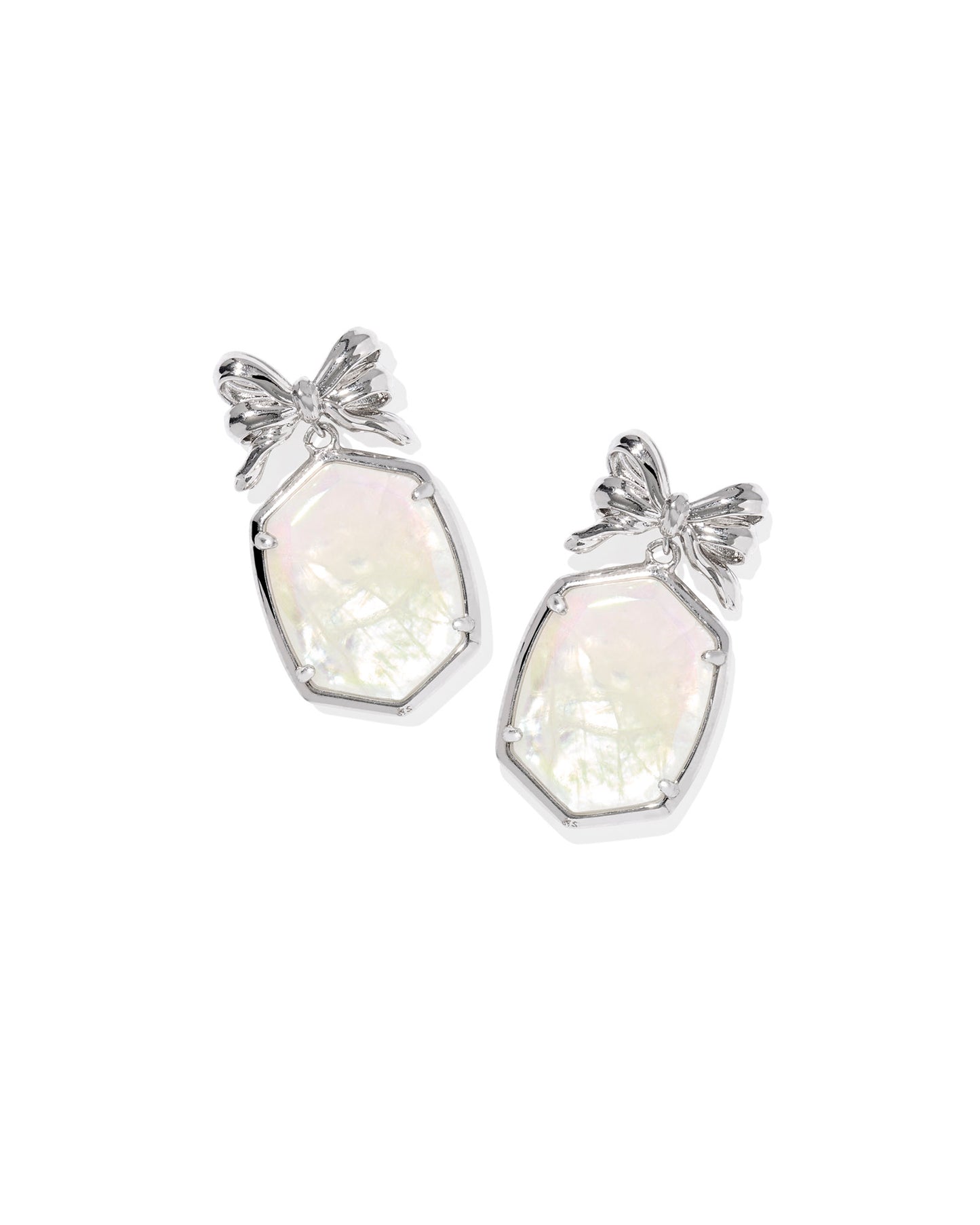 DAPHNE BOW DROP EARRINGS SILVER IRIDESCENT CRYSTAL IVORY ILLUSION