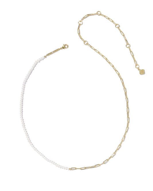 MARKIE HALF CHAIN NECKLACE GOLD FRESHWATER CULTURED PEARL