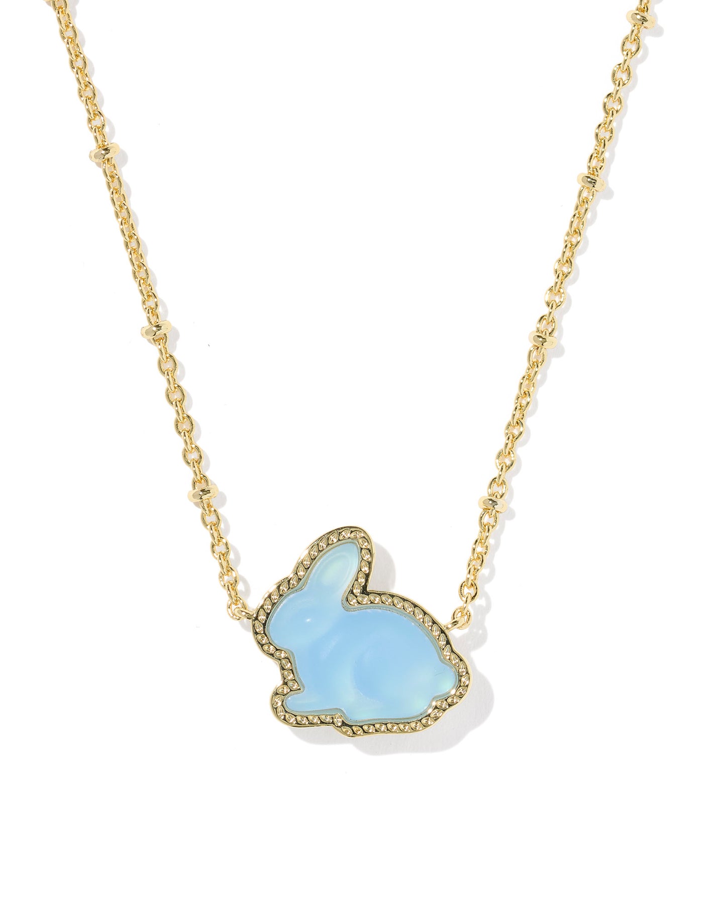 BUNNY SHORT PENDANT NECKLACE GOLD MATTE LIGHT BLUE DICHROIC GLASS