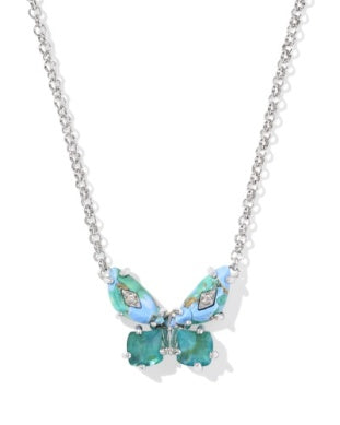 Bianca Butterfly Pendant Necklace Rhodium Bright Aqua Mix