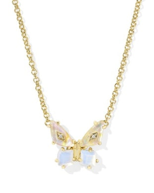 Bianca Butterfly Pendant Necklace Gold Iridescent White Mix