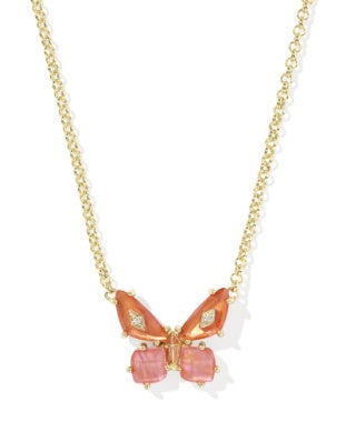 Bianca Butterfly Pendant Necklace Gold Orange Mix