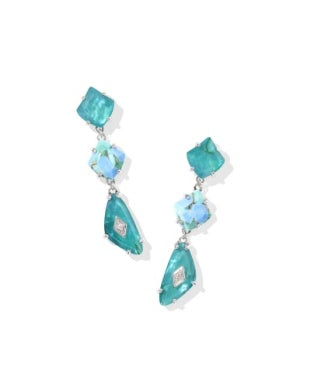 Bianca Linear Earring Rhodium Bright Aqua Mix