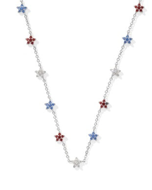 Sierra Star Crystal Strand Necklace Rhodium Red White Blue Mix