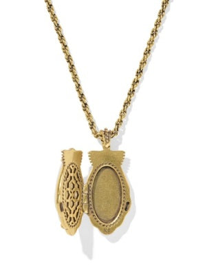 ALEXA LOCKET SHORT PENDANT NECKLACE VINTAGE GOLD IVORY MOTHER OF PEARL