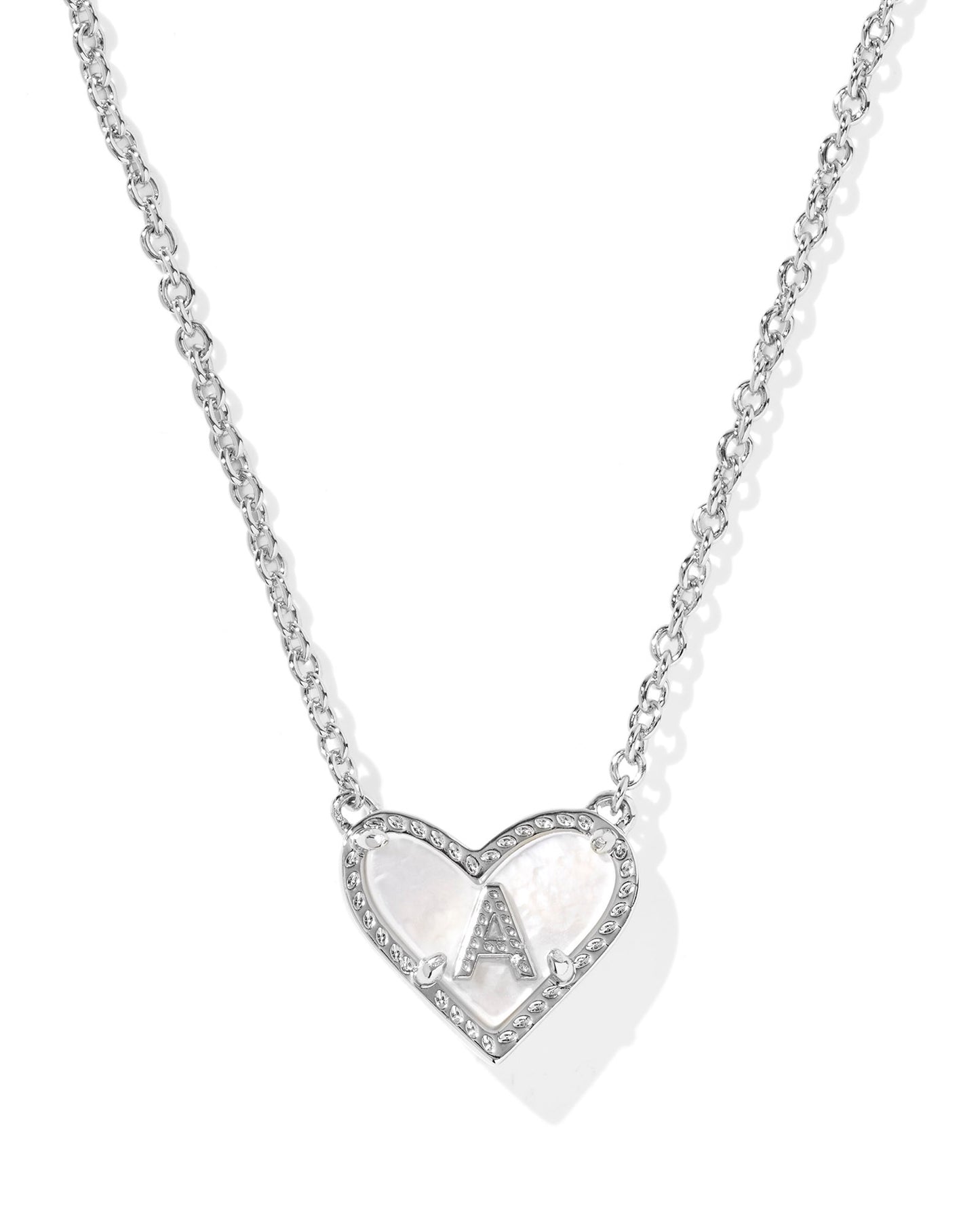 Rhodium Ivory MOP Heart Letter Pendant Necklace