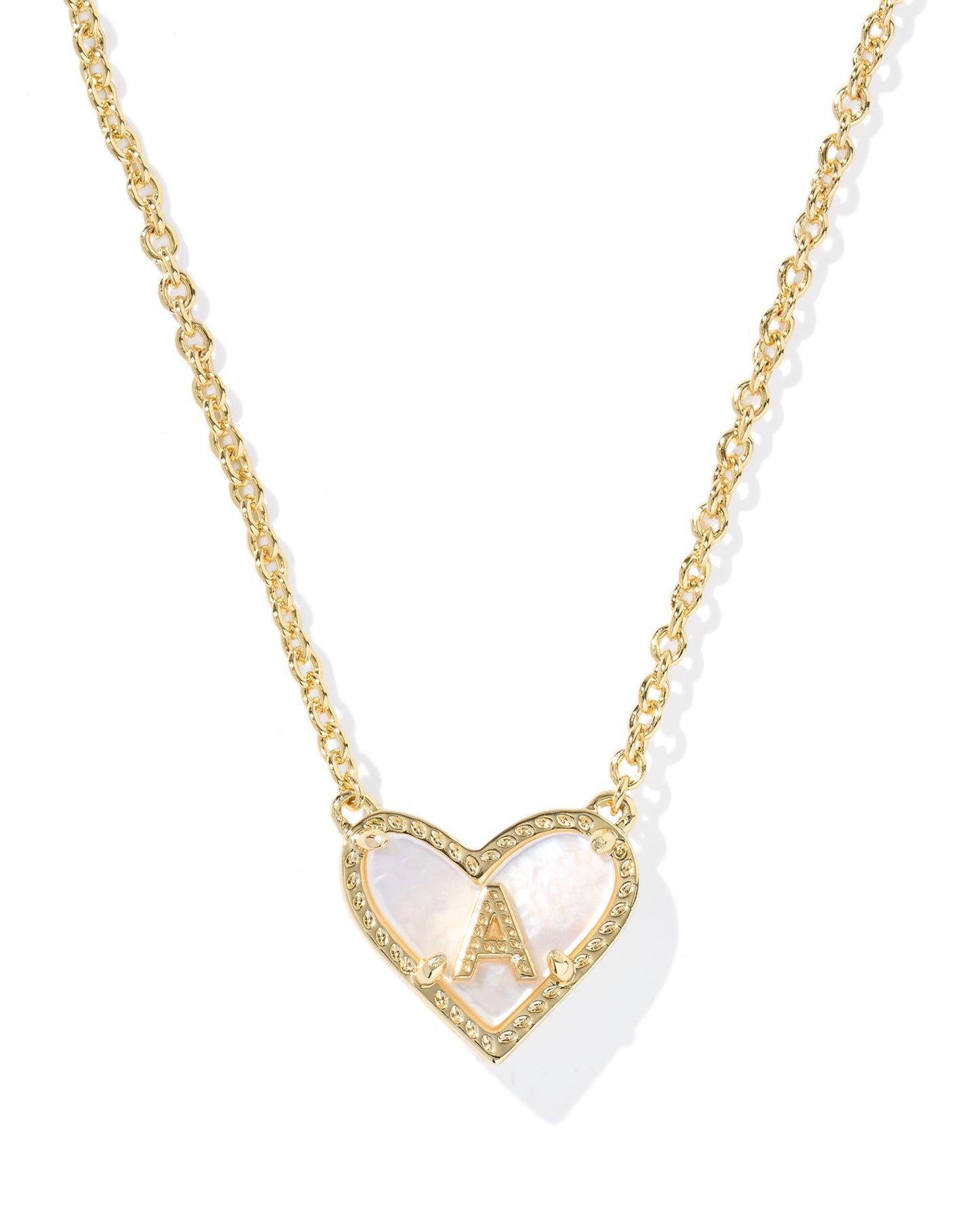 Gold Ivory MOP Heart Letter Pendant Necklace